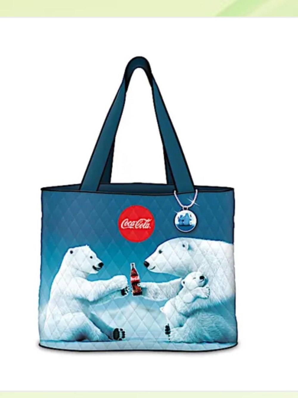 Coca-Cola Blue Quilted Tote with Polar Bear Family Print